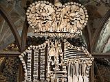 Local nobleman's family crest in human bones  Ossuary at All Saints Churh, Kutna Hora, Czech Republic